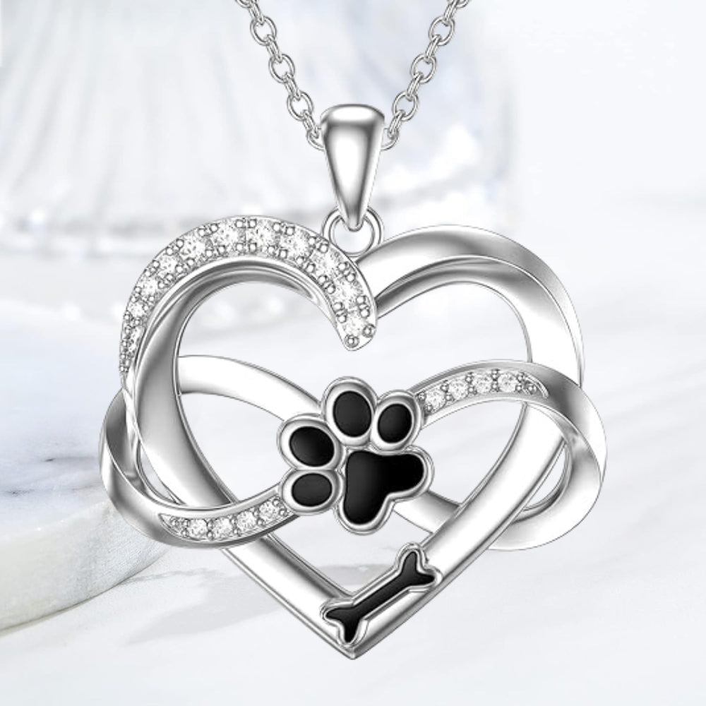 Emily & Isabella Brooks | Heart and Paw Necklace in Sterling Silver with Zirconia