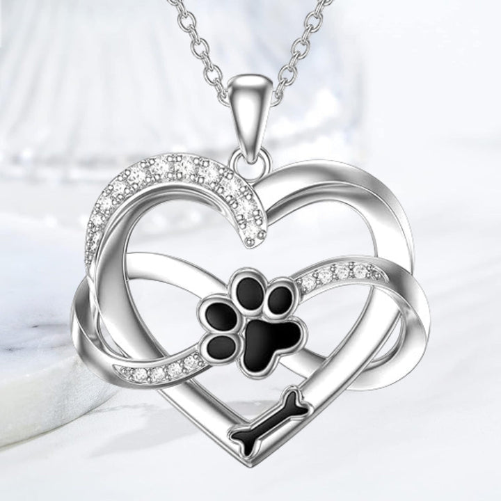 Emily & Isabella Brooks | Heart and Paw Necklace in Sterling Silver with Zirconia